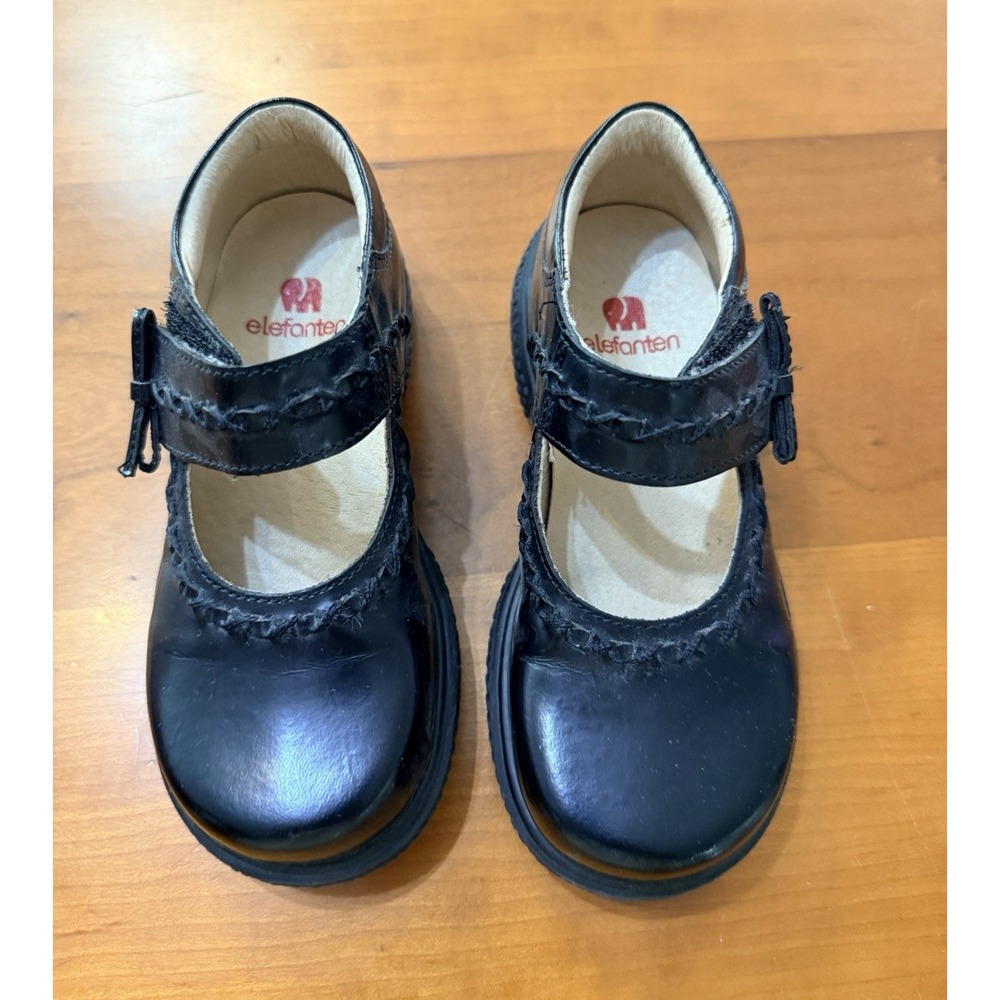 Elefanten Girls Black Mary Jane Hook & Loop Adjustable Strap Round Toe EU 25